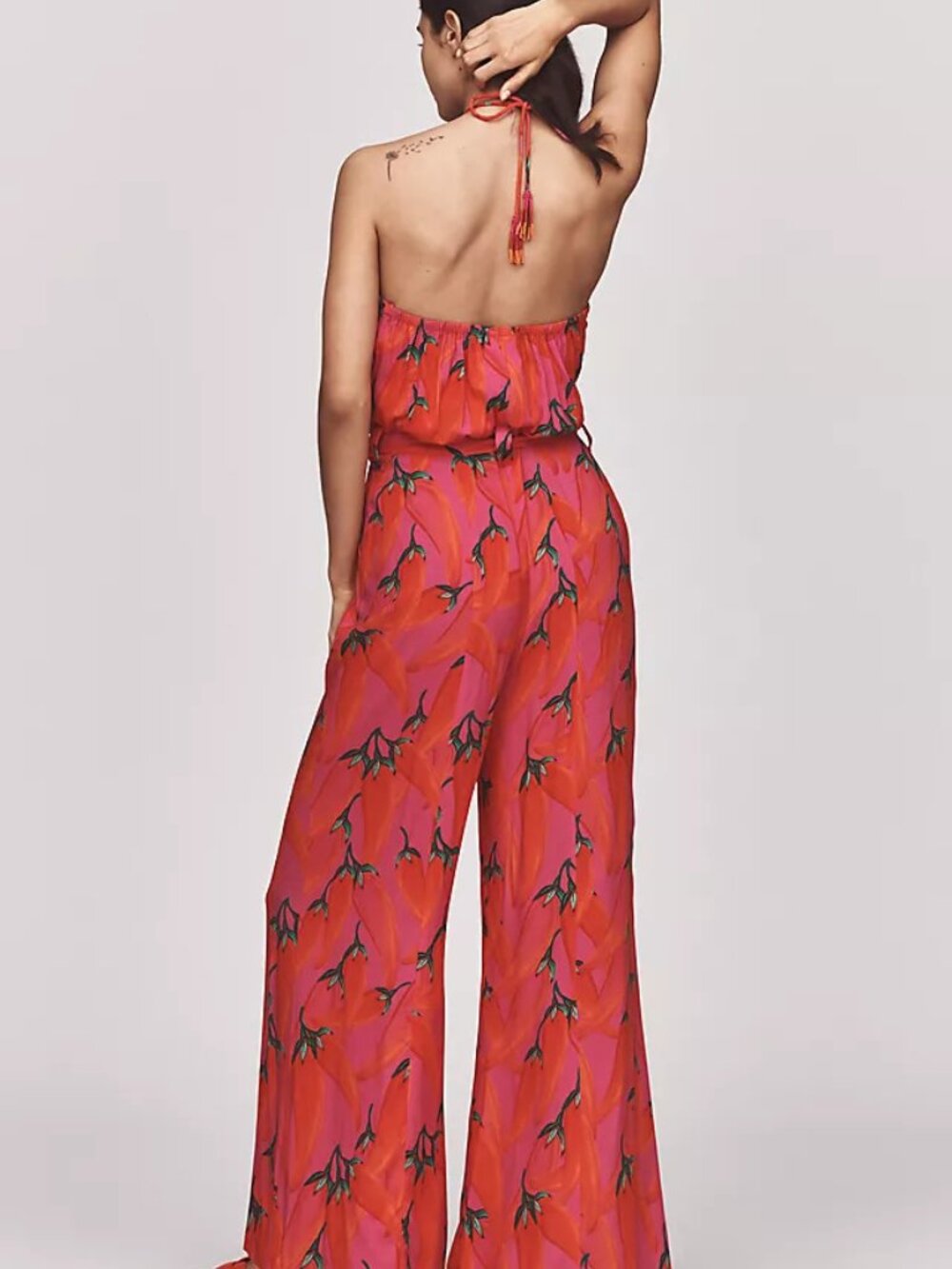 Anthropologie Farm Rio HOT PEPPER Halter Jumpsuit M red pink NWT fabulous SPICY